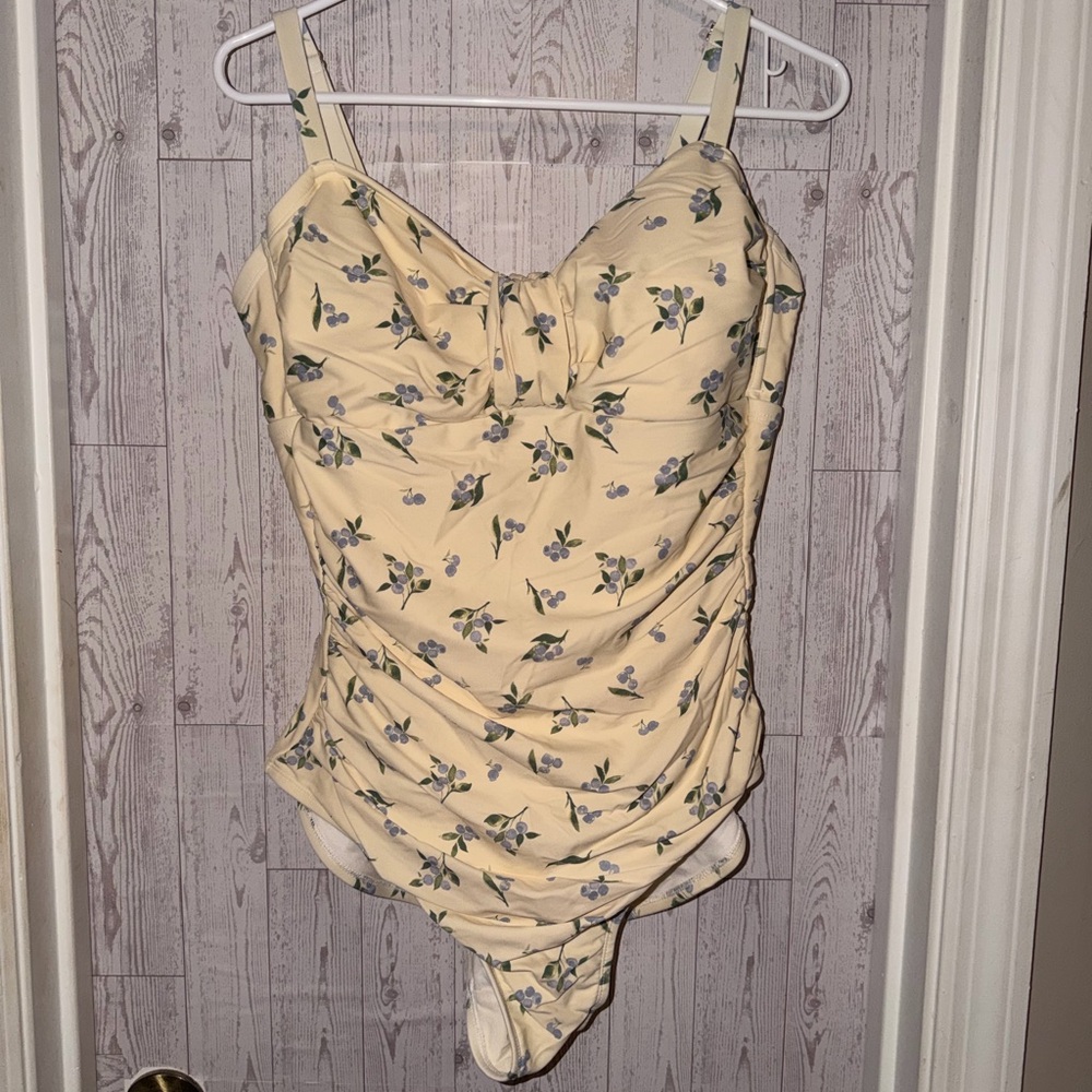 Shade & Shore Cream and Blue Floral Swimsuit